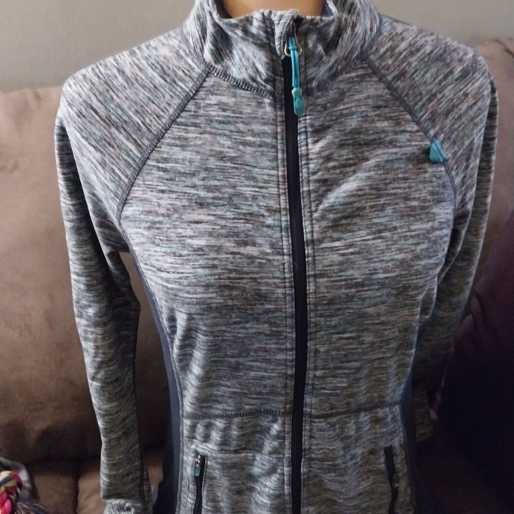 Tangerine Women's Heathered Gray/Blue/Black Zip-Up Jacket